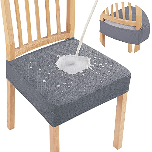 Smiry Waterproof Seat Covers for Dining Room Chairs, No Rear Covers | Stretch Jacquard Removable Washable Chair Seat Slipcovers Protector, Set of 2, Grey - color: Grey, size: Set of 2