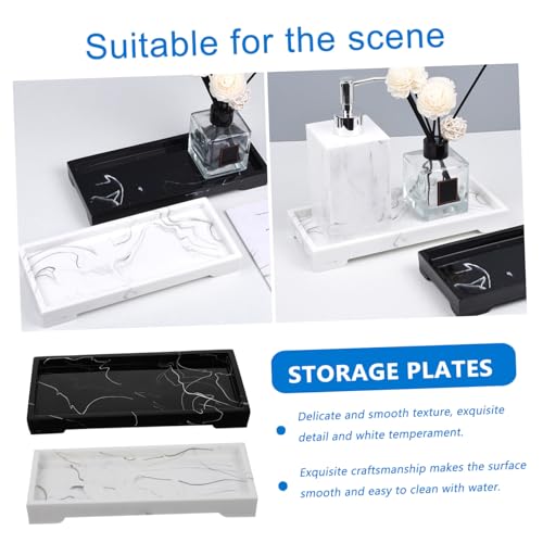Veemoon Marble Design Composite Bathroom Vanity Tray with Jewelry Organizer and Cosmetics Storage Holder White for Countertop and Toilet Tank Organization