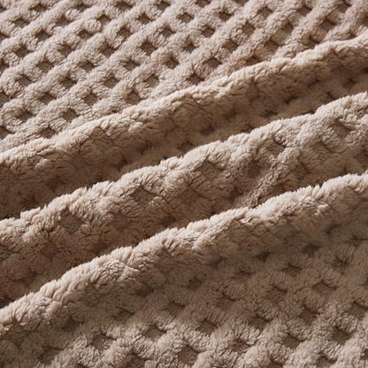 Soft Cozy Fuzzy Fleece Queen Size Blanket, Waffle Light Taupe, 90x90 Inches – Lightweight, Fluffy, and Warm 3D Jacquard All-Season Blanket for Bed, Couch, Sofa, Camping, and Travel - color: Waffle Light Taupe, size: Queen (90" x 90")