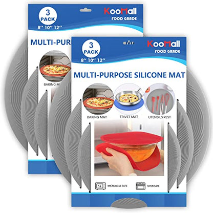 Pack 2,KooMall 12 10 8 Inch Multi-use Microwave Mat, Trivet, Pot Holders, Drying, Baking, Place Mat, Utensils Rest, Silicone Cover Pad for Hot Pot Pan,Plates Dishes Kitchen Counter,Heat Resistant,Gray - color: 2pack 12+10+8 Gray