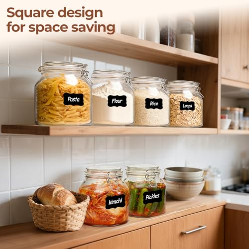ComSaf Large Glass Pantry Jars with Airtight Lids 74 oz 2 Pack Wide Mouth | Flour sugar rice, Measuring cup, Labels included, Sourdough pickling, Large capacity, Cabinet organization, Dry goods - size: 74oz*2-Wide-Mouth