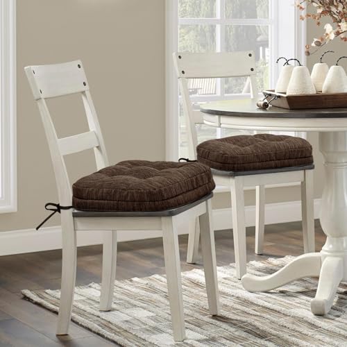 Shinnwa Dining Chair Cushions Set of 2, Dual-Layer Memory Foam Kitchen Chair Cushions, Patented Design Seat Pads with Ties, 16.5 x 16.5 x 3.5in, 4 Pack, Dark Brown - color: Dark Brown, size: 4 Count (Pack of 1)