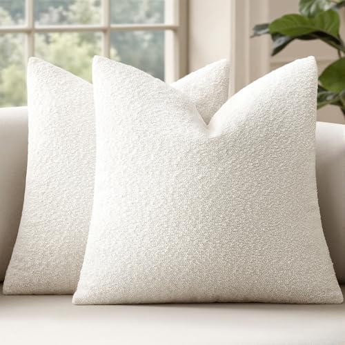 MIULEE 18x18 Decorative Lumbar Boucle Couch Pillow Covers White | Set of 2 Textured Neutral Throw Pillow Covers, Accent Solid Pillowcases, Sofa Living Room Home Decor - color: White, size: 18" x 18" (Pack of 2)