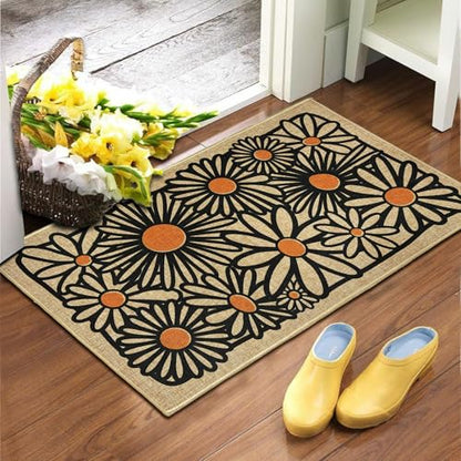 Welcome Mats Daisy Flower Front Door Mat for Outside Patio Entrance 17"x30" | Non-slip backing, durable, low profile, summer outside entryway rugs, housewarming gifts, for home farmhouse kitchen hallway - color: White Daisy Flower