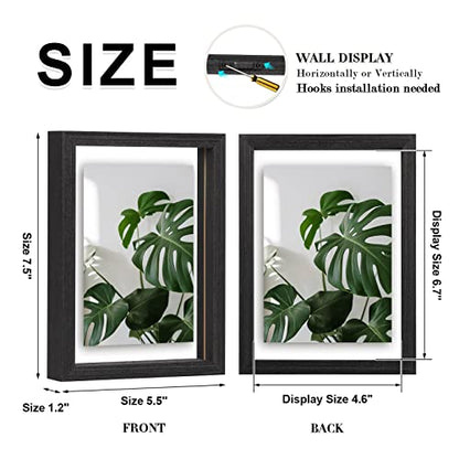 Egofine 5x7 Floating Frames Set of 2, Double Plexiglass Picture Frame, Made of Solid Wood Display Any Size Photo up to 5x7, Wall Mount or Tabletop Standing, Faded Black - color: Faded Black, size: 5x7