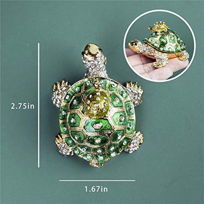 YU FENG 3 Inch Mother Child Turtle Trinket Box, Crystal Hinged Jewelry Box | Enameled Mother & Baby Tortoise Design, Sparkling Crystal Accents, Ring Holder, Collectible Figurine, Gift for Mom - color: Green Turtle