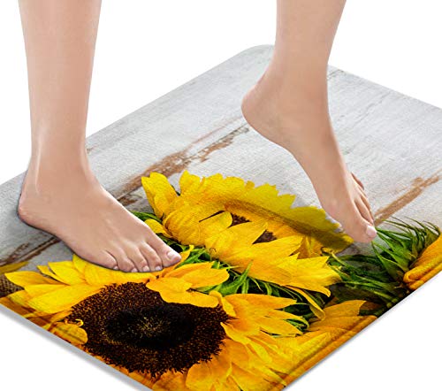 Bath Mat, Bathroom Rug, 18x30 Inch, Sunflower Yellow | Floral Flower Botanical Washable Cover Floor Rug Carpets Floor Mat Bathroom Decorations for Kitchen Indoor - color: Yellow Sunflower, size: 18" x 30" (Rectangular)