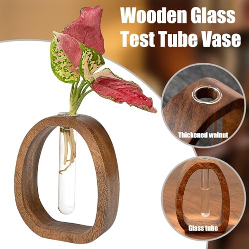 Modern Wooden Glass Test Tube Vase - Desk Plant Decor, Suitable for Home and Office Use - size: Large Single Tube