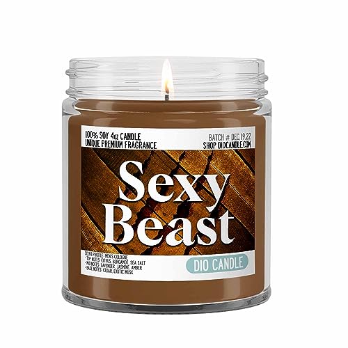 Sexy Beast Scented Candle - Smells Like Men's Cologne - 100% Naturally Vegan Soy and Premium Fragrance | Great Gift | Handmade in Denver, Colorado (4oz Glass Jar) - size: 4oz Glass Jar