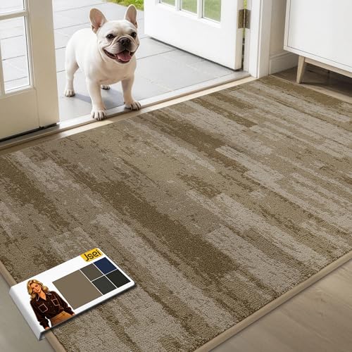 JSEI Dirt Trapper Door Mat 36"x60", Non-Slip Doormat, Beige | Entryway Rugs Washable,Trap Dirt Absorbent Welcome Floor Mat, Low Profile Dog Door Mats for Front Back Door, Wet Shoes & Paws - color: Beige, size: 36'' X 60''