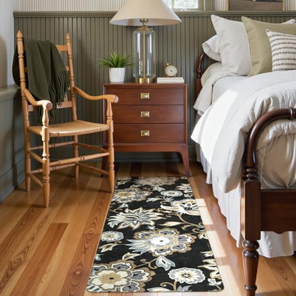 Lahome Floral Black Small Runner Rug - 2x4 Area Rug Non-Slip Low-Pile Washble Entryway Runner Rug Throw Stain Resistant Kitchen Rugs, Paisley Print Accent Carpet Runners for Bedroom Bathroom Laundry | Small Non-Slip Low-Pile Entryway Area Rug, Stain Resis