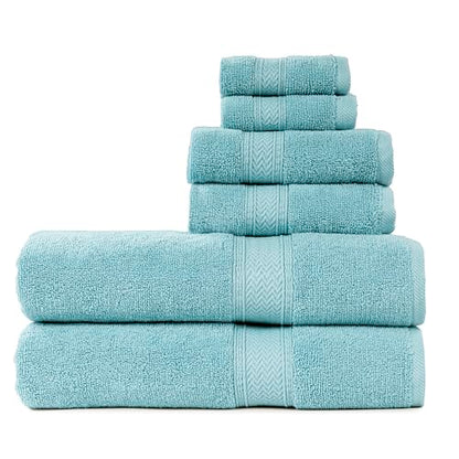 HILLFAIR Premium 600 GSM 6 Piece Towel Set- 2 Bath Towels, 2 Hand Towels & 2 Washcloths, Machine Washable, Hotel Quality, Super Soft & Highly Absorbent Cotton Towel: Ocean Blue - color: Ocean Blue, size: 6 Piece Towel Set