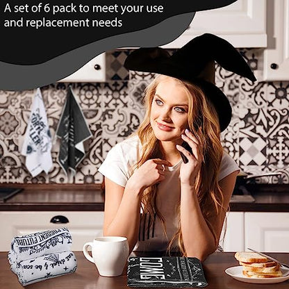 Ganeen 6 Pcs Halloween Kitchen Towel Set Witch Horror Proverbial Dishtowel Spooky Ghost Hand Towel for Home Tea Kitchen Cooking Baking Bath - color: Exquisite