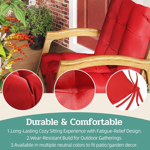 Outdoor Chair Cushions 42x21x4 Inch Set of 2, Red | Patio Cushions for Dining Rocking Chairs, High Back Soft Seat Pad with Ties, Waterproof Fade Resistant, Indoor Outside Use - color: Red