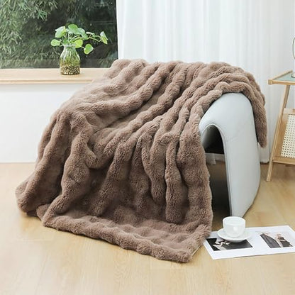 Soft Faux Fur Throw Blanket Solid Reversible Shaggy Blanket Plush Thick Fluffy Blankets Throws for Bed, Couch, Sofa, Office, Camping 50''x60'' Brown - color: D-brown, size: 50''x60''