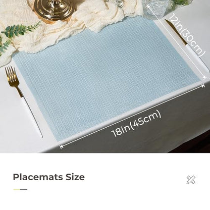 Leetaltree Woven Vinyl Placemats Set of 6, Mist Blue Sequin | Waterproof & Washable Dining Table Mats for Wedding, Anniversary, Daily Use, Hand-Cut, Easy to Clean - color: 00- Mist Blue Sequin, size: Set of 6