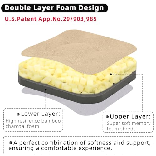GOFORIT Memory Foam Cushion，Square Seat Cushions for Dining Chairs,Non-Slip Chair Pads with Removable Cover, 16'' x 16'', Khaki - color: Khaki