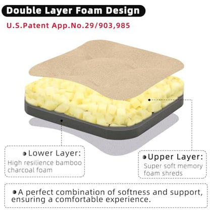 GOFORIT Memory Foam Cushion，Square Seat Cushions for Dining Chairs,Non-Slip Chair Pads with Removable Cover, 16'' x 16'', Khaki - color: Khaki