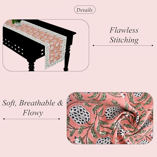 Dark Salmon Hand Block Print 100% Cotton Table Runner 16x106 Inch | Perfect for dining tables, buffets and celebrations, reusable, machine washable, Decorative Everyday Use, indoor & outdoor.