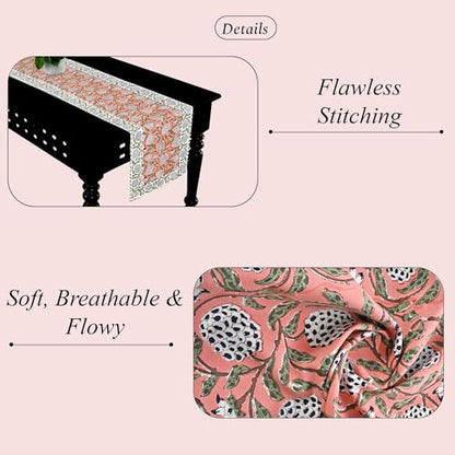 Dark Salmon Hand Block Print 100% Cotton Table Runner 16x106 Inch | Perfect for dining tables, buffets and celebrations, reusable, machine washable, Decorative Everyday Use, indoor & outdoor.