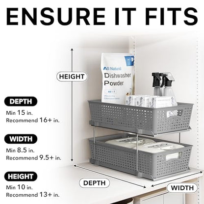 Simple Houseware 2 Tier Pull-Out Sliding Drawer Under Sink Storage, Gray | Great for Kitchen Bathroom Tray Shelf Organizer - color: Gray