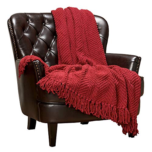 Chanasya Premium Textured Knit Throw Blanket with Tassels - Soft, Cozy Blanket for Couch, Bed, Living Room - 50" x 65” - Red - color: Maroon A(red)