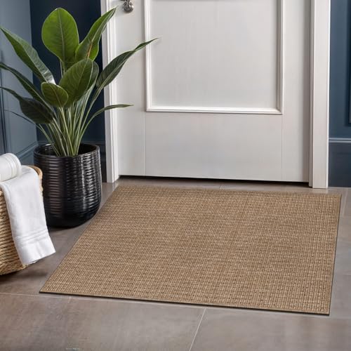 Beverly Rug Easy Jute Natural Entry Rug 2x3 Solid Washable Durable Outdoor Indoor Area Rugs for Living Dining Room Patio Office Stain Resistant Non Shedding Casual Indoor Outside Carpet 2 x 3 Natural - color: Natural, size: 2' x 3' (Rectangular)