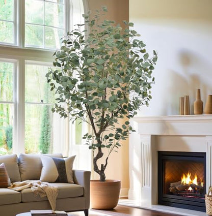 Artificial Eucalyptus Tree 7.2ft Faux Plant with Natural Trunks and Realistic Leaves,Fake Floor Potted Artificial Tall Large Plants for Home Living Room Office Decor Indoor (7.2Feet,1Pack)