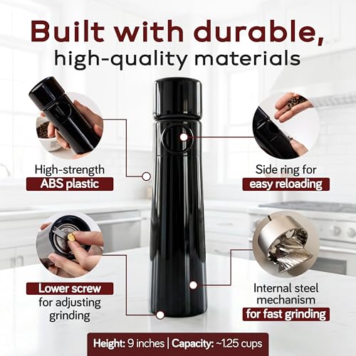 MAGNUM PLUS Pepper Mill Unicorn by TRE SPADE Premium Manual Pepper Grinder with Steel Burrs Side-Loading Refill Adjustable Coarseness High-Capacity Output ABS Plastic 9 Inch Large Size Made in Italy