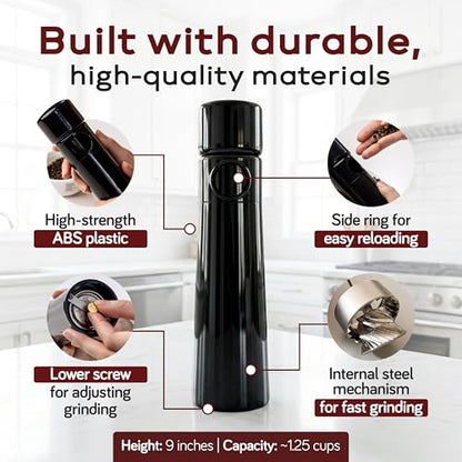 MAGNUM PLUS Pepper Mill Unicorn by TRE SPADE Premium Manual Pepper Grinder with Steel Burrs Side-Loading Refill Adjustable Coarseness High-Capacity Output ABS Plastic 9 Inch Large Size Made in Italy