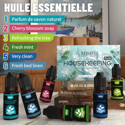 Housekeeping Essential Oils Set for Diffuser,Pure Aromatherapy Oil for Diffuser,Candle Making,Natural Soap Scent,Cherry Blossom Soap,Fresh Mint,Fresh Linen,Air Freshener,Extra Clean - color: Sky Blue