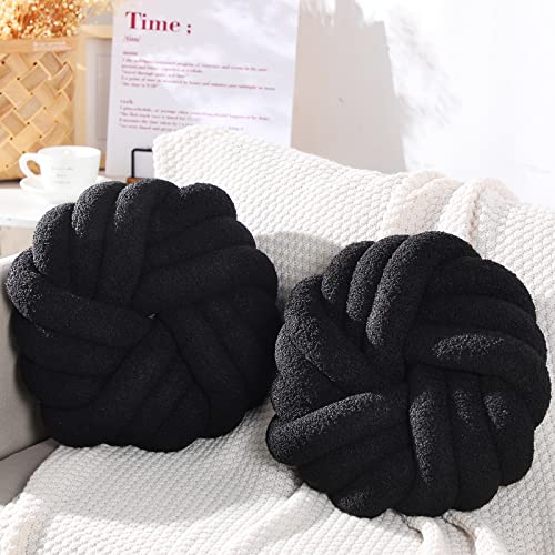 Marsui 2 Pieces Knot Ball Pillows 14 x 14 Inch Decorative Pillow for Couch Bedroom Plush Throw Knot Pillow Soft Handmade Chair Cushion for Living Room Car Decorations (Black) - color: Black