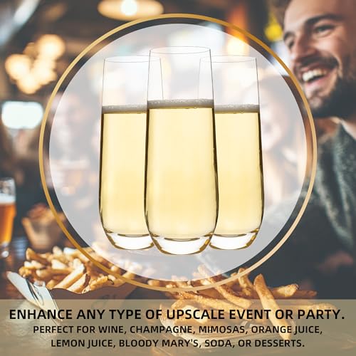 Stemless Champagne Flutes Set of 12, 10 oz Modern Clear Glasses | Stemless Clear Glasses for Champagne, Mimosas, Prosecco and Cocktails, Dishwasher Safe, Ideal for Weddings, Parties and Home