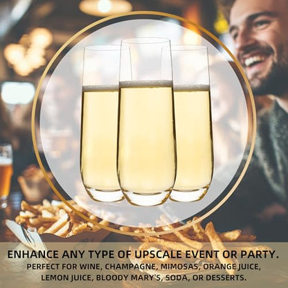 Stemless Champagne Flutes Set of 12, 10 oz Modern Clear Glasses | Stemless Clear Glasses for Champagne, Mimosas, Prosecco and Cocktails, Dishwasher Safe, Ideal for Weddings, Parties and Home