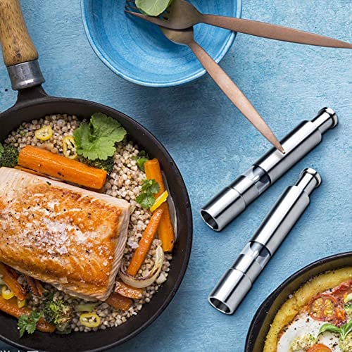 [2 Pieces] Premium Stainless Steel Salt Grinder and Pepper Mill Set for Pepper Sea Salt Himalayan Salt and Spices with Thumb Button for One Hand Operation