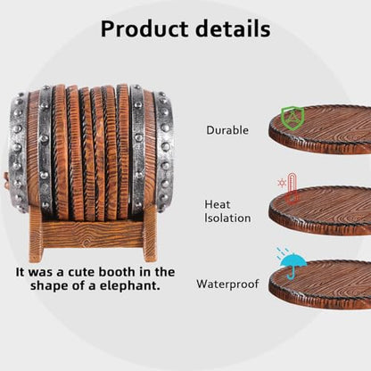 Whiskey Barrel Coasters Set 6 Full Size Non-Slip Cabin Decor Bar Coasters, for dad, Man Cave Gifts for Men and Whiskey Lovers, Rustic Handmade Cup Coaster for The Home - style: Whiskey Barrel-02