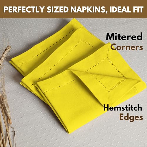 Native Fab Yellow Easter Cloth Napkins - Set of 4 (18x18) 100% Cotton - Elegant Hemstitched Table Linens - Soft, Washable, Reusable Fabric Napkins for Wedding, Lunch, Tea Party, Spring, Lemon Yellow - color: Lemon Yellow, size: 18" x 18" (Set of 4)