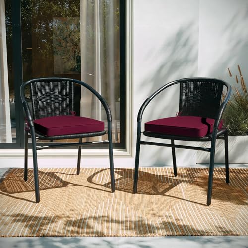 Basic Beyond Outdoor Cushions for Patio Furniture Waterproof Outdoor Chair Cushions Set of 4-19 x 19 x 3 Inch Thick Patio Chair Cushions with Adjustable Ties, Dark Red - color: Dark Red