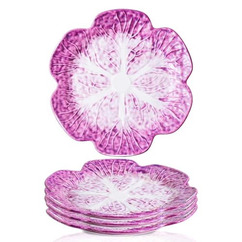 KXZ Set of 4 Purple Ceramic Salad Plate, 10.5 Inch Porcelain Decorative Plates for Kitchen, Round Appetizer Bowl for Dessert, Decorative, Dinner, Pancakes, Steak - color: Purple, size: 10.5 inch * 4 pcs