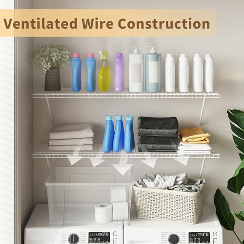 PROWORX Closet Shelves Wall Mounted, 2 Pack 4 ft x 12 in White Wire Shelving Kit, Metal Wall Shelf Organizer for Home, Pantry, Laundry Room Storage