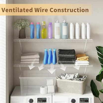 PROWORX Closet Shelves Wall Mounted, 2 Pack 4 ft x 12 in White Wire Shelving Kit, Metal Wall Shelf Organizer for Home, Pantry, Laundry Room Storage