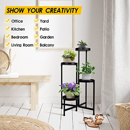 4 Tier Plant Stand Indoor Outdoor, 31 Inch Tall Metal Plant Shelf Waterproof, Plant Holder with Folding Design For Home, Living Room, Black - color: Black