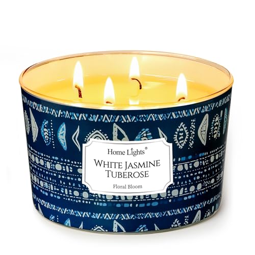 HomeLights Scented Candles for Women & Men, 18oz Candle Jars Aromatherapy 4-Wick Candle, Ideal for Bohemian Natural Textures Home Decor and Gifts, White Jasmine Tuberose - color: White Jasmine Tuberose, size: 18oz 4-wick