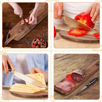 Hsei 2 Pcs Acacia Wood Cutting Boards Charcuterie Board | with Handles, Charcuterie Boards for Cheese, Meat Bread, Steak, Round, Rectangle, Decorative Serving Boards - size: 19x4.7", style: Classic