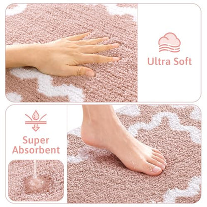 Findosom Bathroom Rugs Sets 5 Piece, Absorbent Soft Non-Slip Bath Rug Set | Washable Microfiber Shaggy Bath Mat Set with Bathroom Runner Rug, U-Shaped Toilet Rugs, Shower Rug & Toilet Lid Cover, Pink - color: Pink & White, size: 18"x26"+20"x32"+20"x48"+U