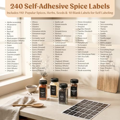 Square Glass Spice Jars (24 x 4oz) with Black Lids + Magnetic Spice Rack for Refrigerator (Fits 12 Jars) + Bonus Slim Auxiliary Rack, 240 Labels, Shaker Inserts, Funnel - color: Black Stainless Steel Lid + Magnetic Rack