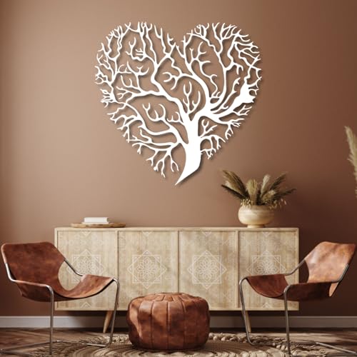 Yemwot Tree of Life Metal Wall Art-Metal Tree Heart Wall Decor, Metal Tree Wall Art, Metal Heart Wall Decor, Tree of Life Wall Hanging, Living Room Bedroom Decor(35"x 35"| 90x90cm, White) - color: White, size: 35"L x 35"W