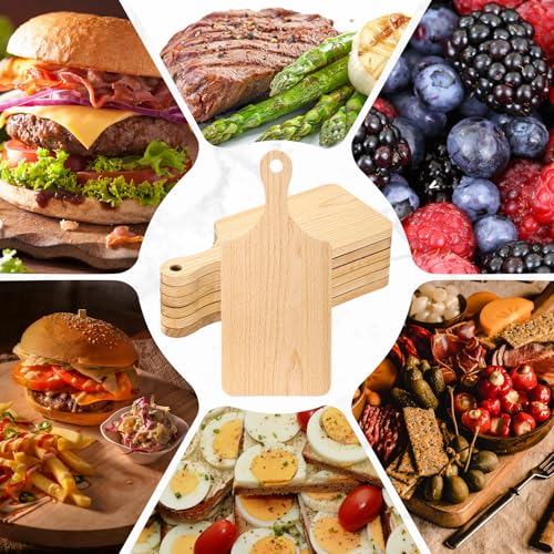 Lounsweer 6 Pcs Wood Cutting Boards Bulk 11 Inch with Handle | Thicken Wooden Boards for Chopping Serving Charcuterie, Laser Engraving Material, Housewarming Wedding Gifts - size: 11 x 5 inches