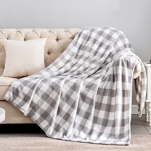 BEDELITE Plaid Fleece Throw Blanket, Grey & White Buffalo 50x60 Throw | 100% Polyester Microfibe, Soft Cozy, Lightweight Warm, Classic Buffalo Plaid, Room Decor, Machine Washable, for Couch Bed - color: Grey/White Plaid, size: Throw(50"x60")