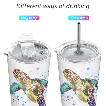 THILY Stainless Steel Vacuum Insulated Tumbler Travel Mug 26 oz Coffee Cup with 2 Lids and Straws, Splash Proof, Keep Ice Drinks Cold, Sea Turtle - color: Sea Turtle, size: 26 Ounce (Pack of 1)
